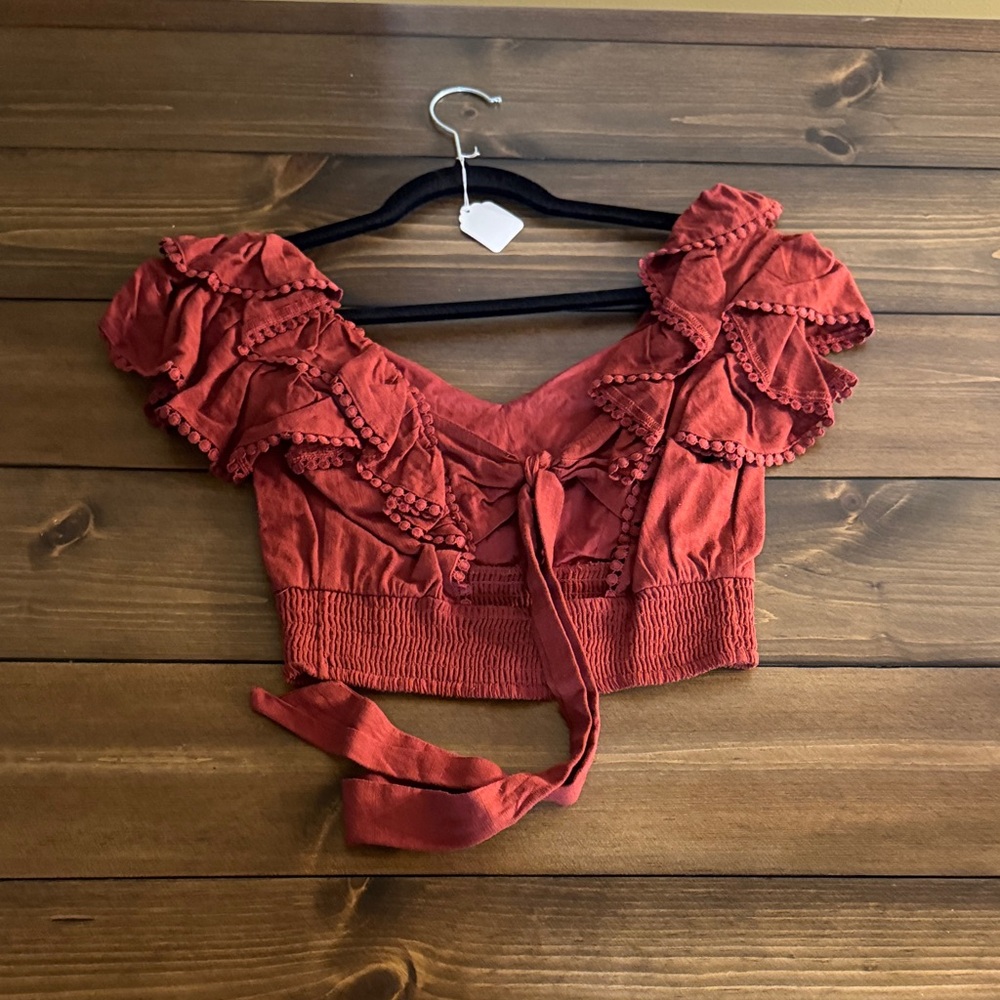 Express Red Ruffle Crop Top - Picture 2 of 2
